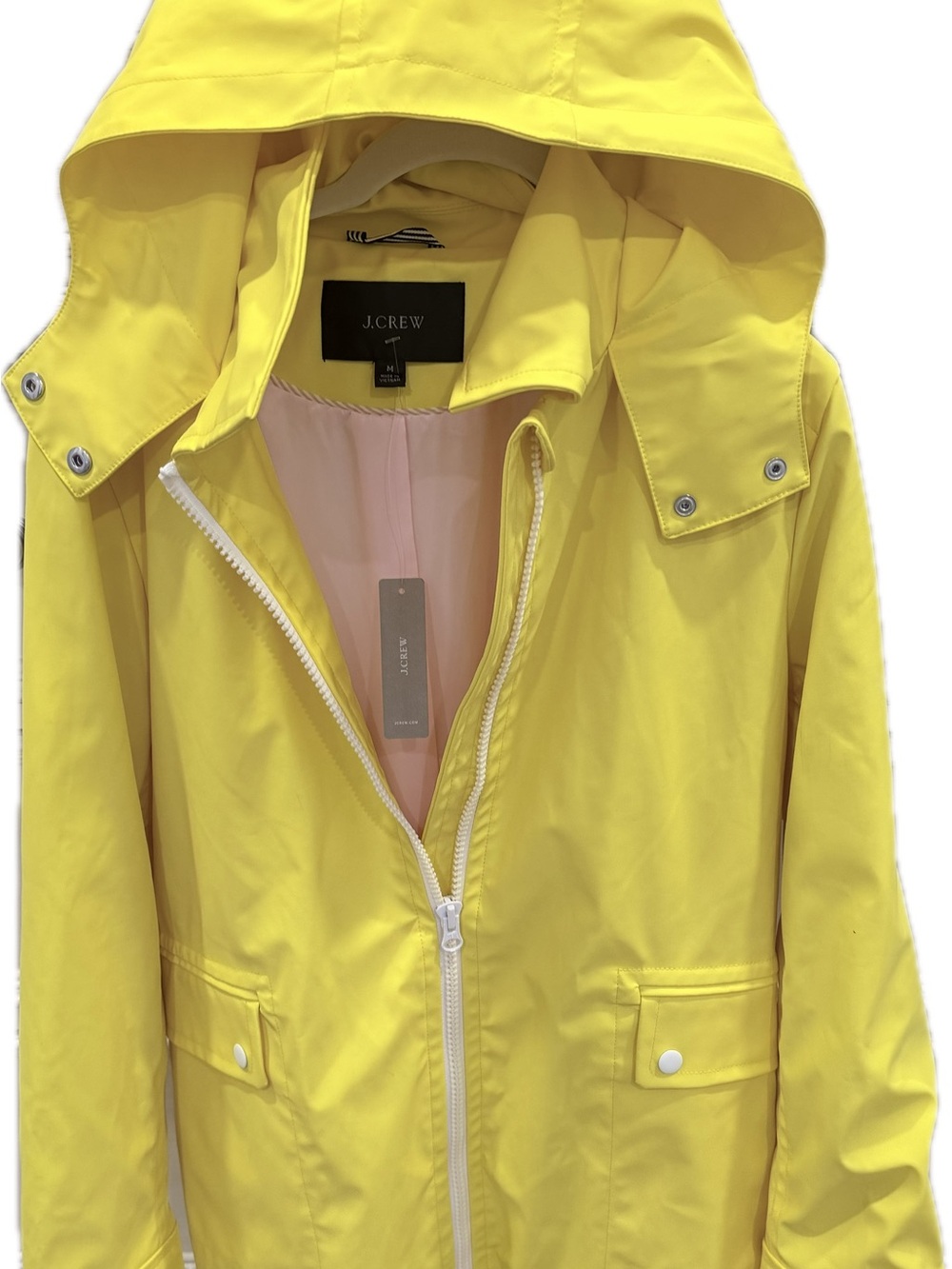 J. Crew Bright Yellow Rubberized Rain Jacket with Soft Pink Lining - Picture 2 of 10